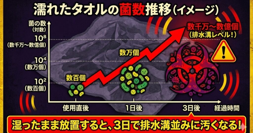 濡れたタオルの菌数推移