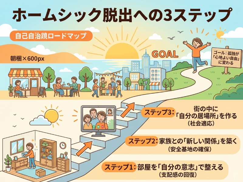 ホームシックから自立へ向かう3つのステップ